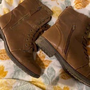 Brown leather combat boots
